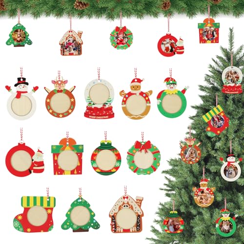 Christmas Wooden Photo Frame Ornaments - Easy to Load, Strong & Cute DIY Picture Frames for Christmas Tree, Perfect Keepsa...
