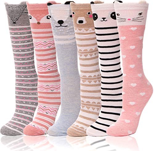ANTSANG Kids Girls Knee High Socks Long Boot Crazy Silly Fun Gift Cute Tall Animal Socks for Child 6 Pairs