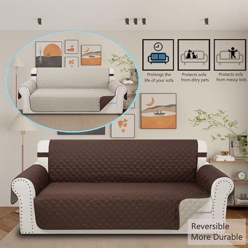 Luxshare Home Reversible Couch Cover for 3 Cushion Couch Sofa Cover Washable for Pet Friendly with Elastic Straps Water Re...