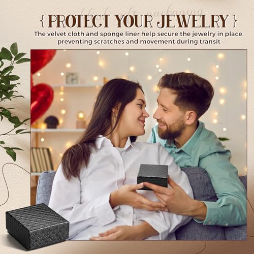 Landical 100 Pcs Jewelry Ring Gift Box 2'' x 2'' x 1'' Cardboard Earring Ring Boxes Small Black Gift Box with Velvet and S...
