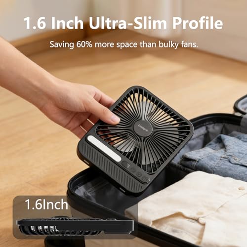 Deyagoo Travel Fan,7-Inch Camping Fan, Rechargeable Fan, 28H 10000mAh Ultra-Thin Quiet USB Desk Fan with Timer & LED Displ...