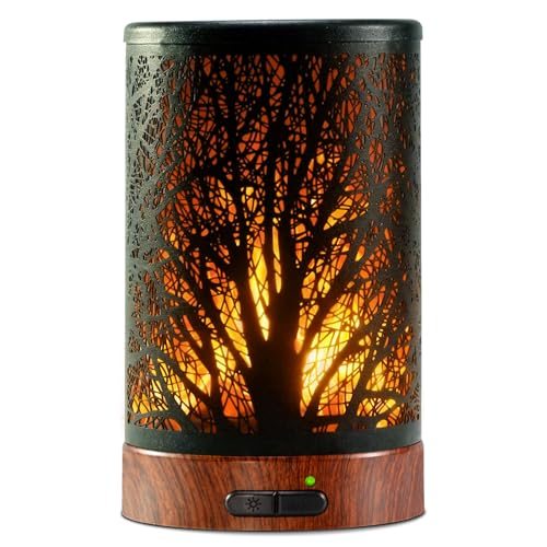 Aromatherapy Essential Oil Diffuser for Home - 100ml Black Ultrasonic Diffuser with Dynamic Flame Light, Metal Cool Mist A...
