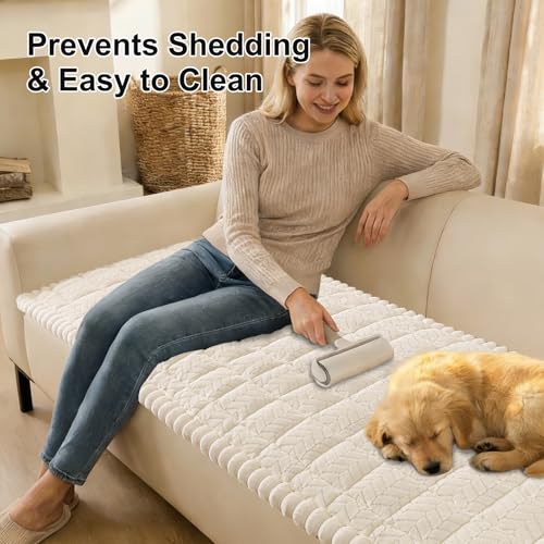 Smiry Non Slip Couch Covers for Dogs, Fuzzy Pet Couch Covers for 2-3 Cushion Sofa Pet Friendly, Soft Sofa Slipcovers Cushi...