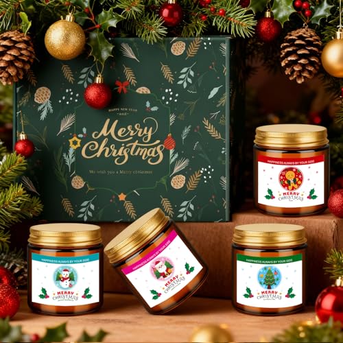 Christmas Candle Set,Scented Candles for Holiday,4 Pack Natural Soy Candles for Home Scented,Christmas Gifts for Women and...