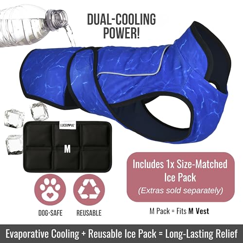 LUCOLOVE Dog Cooling Vest with Ice Pack – 2-Layer Evaporative Cooling Jacket with High Collar, UV Protection & Size-Matche...