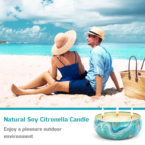 Ofun Citronella Candles Outdoor Decorative 36oz, 3 Wick Soy Wax Lemongrass Candle Set, Scented Candle Jar Candle Bulk Up t...