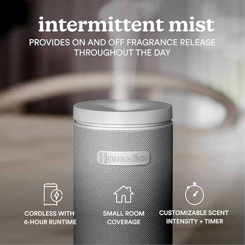 Homedics SereneScent Mini Fabric Rechargeable Waterless Diffuser, Cordless Aromatherapy Device, Use with SereneScent Oil 1...