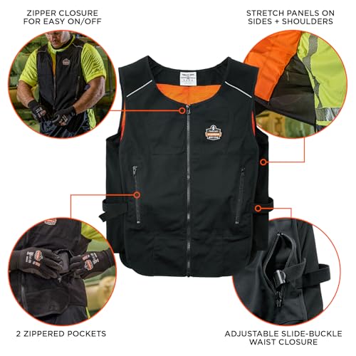 Ergodyne Cooling Vest with 4 Ice Packs, Lightweight, Quick Recharge Cooling, Chill Its 6260, L/XL