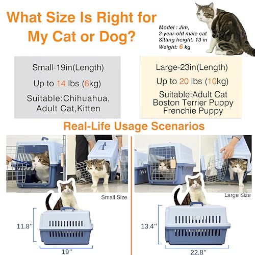 Pets Carrier,Kennel, 23in,Long,Hard-Sided,for Small Dog/Cat up to 20 lb,Suit for Airline/Road Travel (Blue, Large)