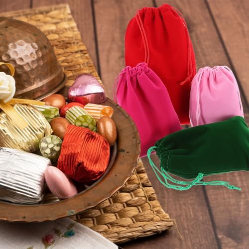 uxcell 20 Pcs Velvet Drawstring Bag, 4 x 5 Inch Jewelry Velvet Pouches Gift Bags for Wedding Party Favor Candy Jewelry Pac...