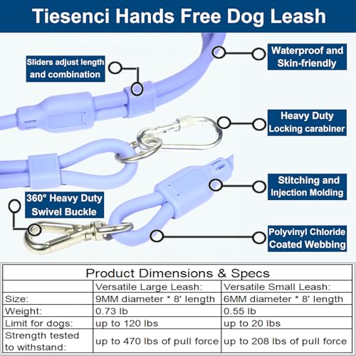 Tiesenci Hands Free Dog Leash Crossbody & Waist for Walking, 9-in-1 No Pull Dog Harness & Leash Set, Heavy Duty Waterproof...