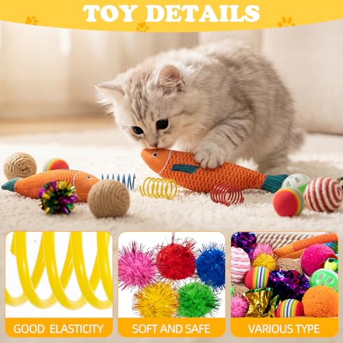 Leitee Valentine's Day Cat Bed Storage Basket with 40 Pcs Cat Variety Toys Pack Set Includes Pillows, Spring Toy, Chew Rop...