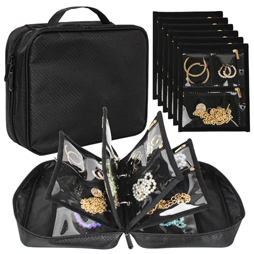 LingLingo Travel Jewelry Organizer Case,Jewelry Bags Jewelry Storage Book Binder with Clear Zipper Velvet Pouch for Travel...