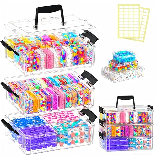 VANSUNS Bead Organizer Box 58 Pcs, 3-Tier Stackable Storage Box, and 3 Different Container Sizes Small Plastic Containers ...