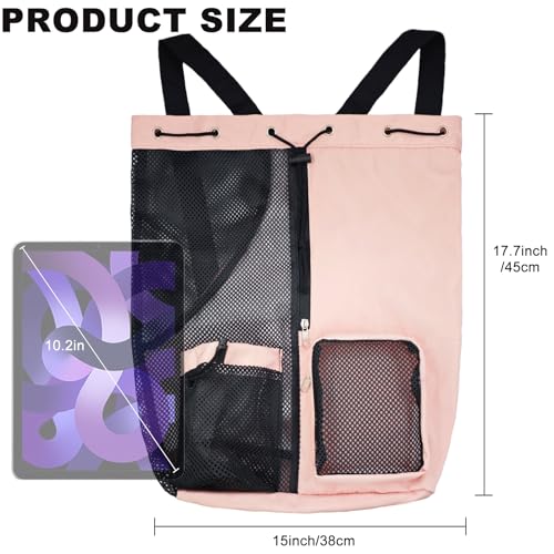 lifwimner Mesh Beach Backpack with Wet Pocket Drawstring Pool Bag Waterproof Swimming Bag Gym Backpack for Men & Women