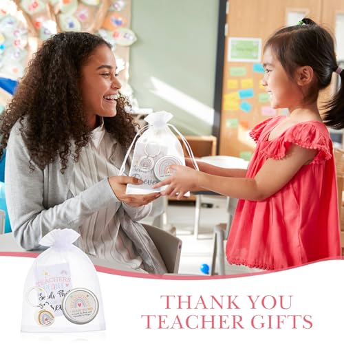 MTLEE 48 Pcs Teacher Appreciation Gifts Set: Scented Soy Wax Candle, Keychain, Thank You Card & Gift Bag for Teacher