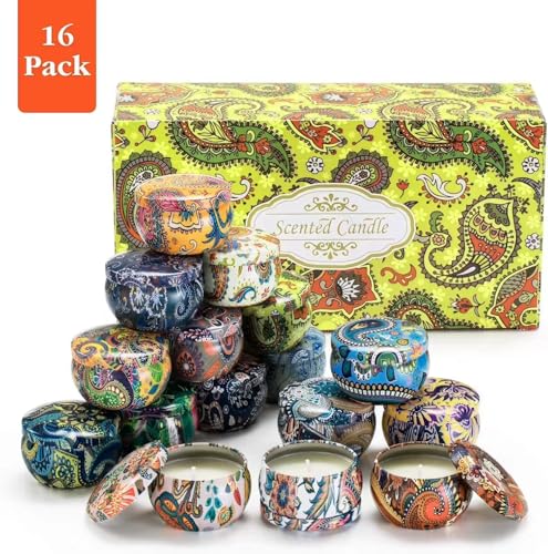 Wfmolcand 16 Scented Candles Gift,Natural Soy Wax Aromatherapy Candles,Small Portable Tin Candles Set for Mom,Women,Teache...