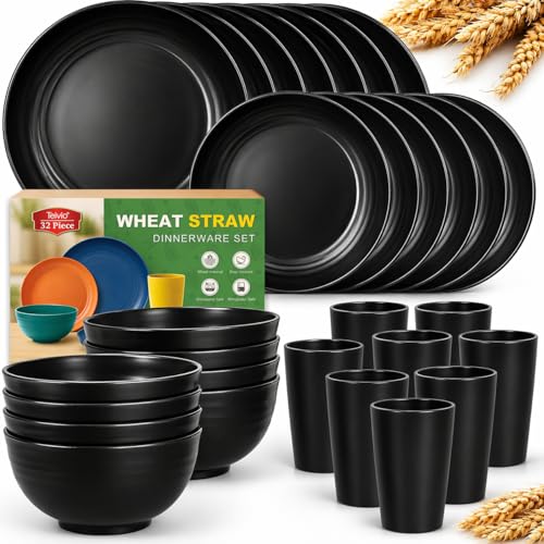 Teivio 32-Piece Kitchen Plastic Wheat Straw Dinnerware Set, Service for 8, Unbreakable Modern Dish Set - Dinner Plate/Dess...