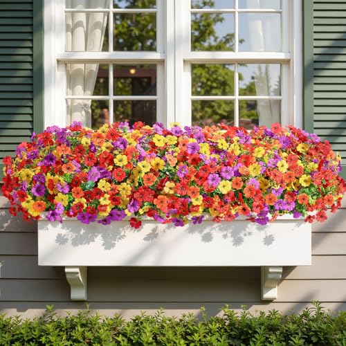 Alupssuc 24 Bundles Artificial Flowers for Outdoors Decoration, UV Resistant Silk Faux Floral Spring Summer Fake Plastic P...
