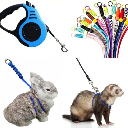 [3-Piece Set] Escape Proof Small Pet Harness and Leash - 10ft (3m) Retractable Lead & 2 Adjustable Rope Vests for Kittens,...