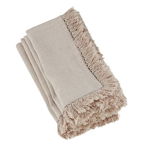 SARO LIFESTYLE 1688.N20S Refined Rustic Collection Fringed Linen Table Napkins in Stonewashed Colors (Set of 4), 20", Natural