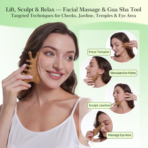 Gua Sha Tool for Face &Body,Gua Sha Sculpting Tool,Wooden Gua Sha Tool Face, Jawline Shaper Lymphatic Drainage Brush,Scalp...
