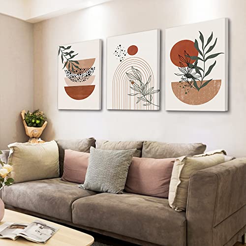 Boho Wall Art Prints, Boho Wall Decor, Abstract Geometric Prints Black Beige Terracotta Minimalist Art, Natural Framed Can...