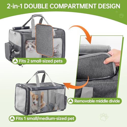 TOYSBOOM Cat Carrier for 2 Cats - Double Pet Carrier Extra Large, Dual Cabin Multi Cat Travel Carrier with Removable Divid...
