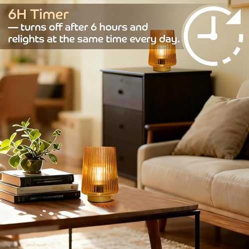 LUSHARBOR Battery Operated Decorative Lamp with Timer, Small Cozy Table Lamp for Bedside & Home Decor, Aesthetic Cordless ...
