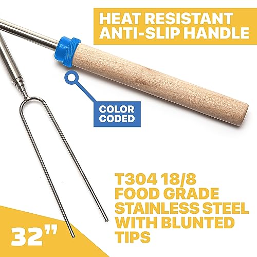 MalloMe Smores Sticks for Fire Pit Long - Marshmallow Roasting Sticks Smores Kit - Smore Skewers Hot Dog Fork Campfire Coo...