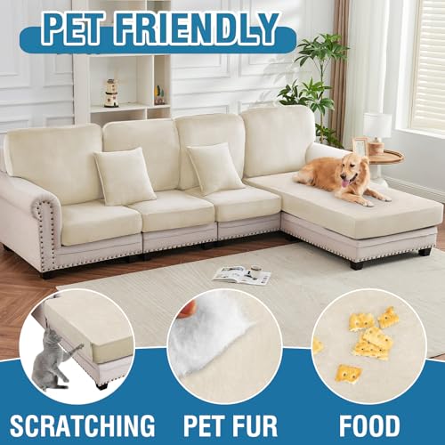 Taque Couch Cover Stretch Velvet Sofa Cushion Cover 3-Piece - Elastic Washable Slipcover for Seat or Backrest, Couch Seat ...