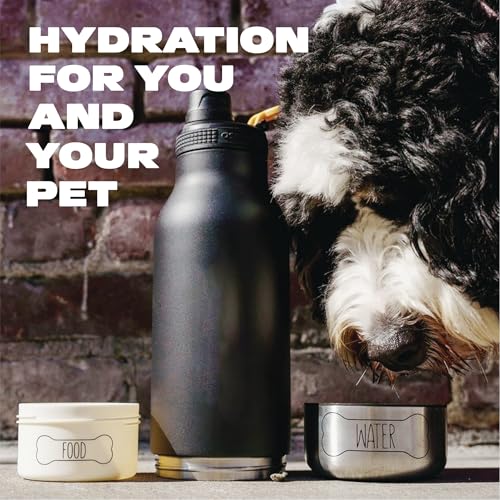 Asobu Dog Barky Bottle – Insulated Stainless Steel Water Bottle with 2 Removable Dog Bowls for Food, Treats & Water – Pet-...