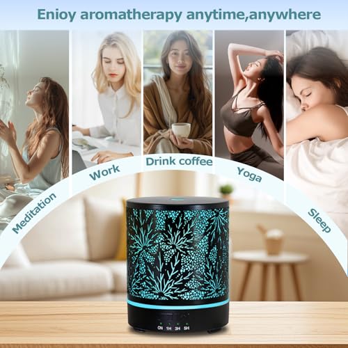 Essential Oil Diffuser Metal Aromatherapy Oil Diffusers for Large Room,Maple Leaf Pattern Ultrasonic Cool Mist Diffuser wi...