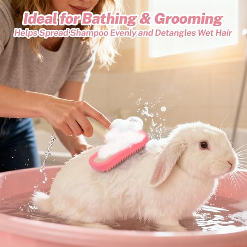 CLLGrocery Bunny Brush, Soft Silicone Small Animal Brush, Short Hair Dog Brush - Removes Loose Fur, Detangles & Massages f...