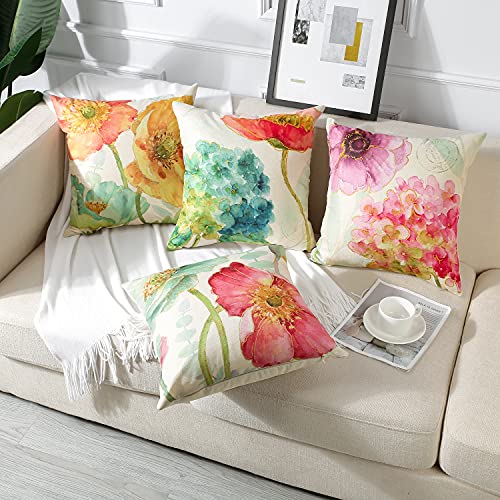 Artscope Set of 4 Waterproof Throw Pillow Covers 20x20 Inches, Hydrangea and Lotus Pattern Decorative Cushion Covers, Perf...