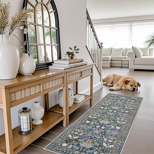 Washable Vintage 2x6 Bathroom Rugs: Soft Carpet with Non-Slip Backing for Hallway Entryway Kitchen Stain-Resistant Bedroom...