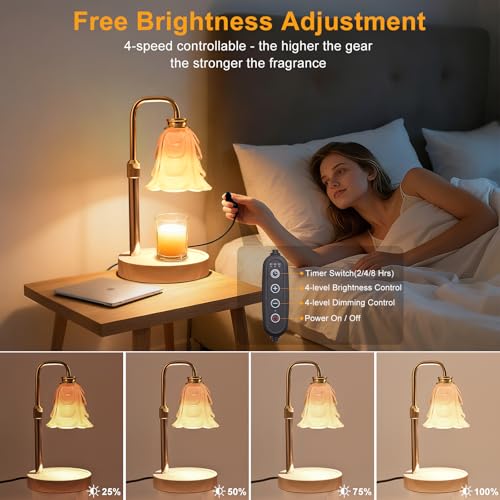 Flower Candle Warmer Lamp with Timer and Dimmer 4-Level Dimmable Adjustable Height Light Heat Lamp for Jar Candles Modern ...