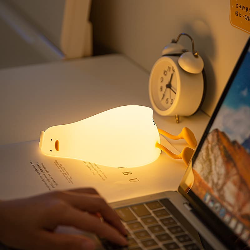 HAPPYBAG LED Lying Flat Duck Night Light, 3 Level Dimmable Nursery Nightlight,Cute Lamps Silicone Squishy Light Up Duck,Re...