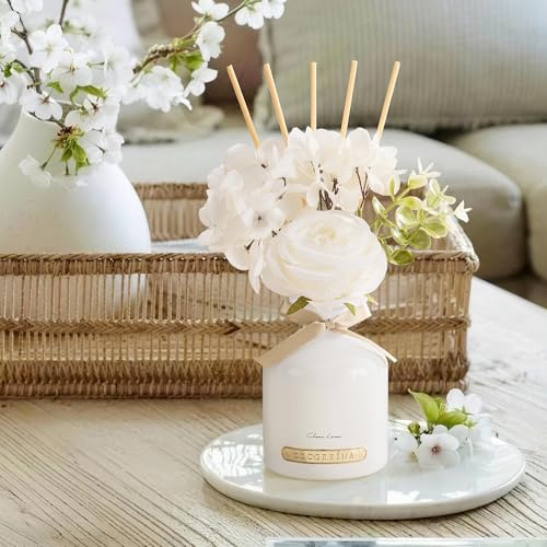 COCORRÍNA Reed Diffuser Set, 6.7oz Flower Reed Diffuser with Sticks, Clean Linen Essential Oil, Long Lasting Home Fragranc...
