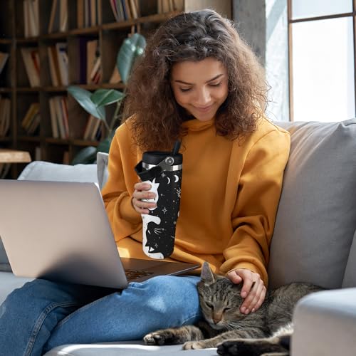 Ztuhjvy Cat Tumbler with Lid and Straw 30oz Stainless Steel Cute Water Bottle Cup Funny Cat Gifts for Women