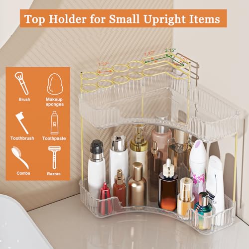 Webetop Corner Makeup Organizer for Vanity, 2 Tier Bathroom Cosmetics Organizer Countertop with Make up Brush Holder Corne...