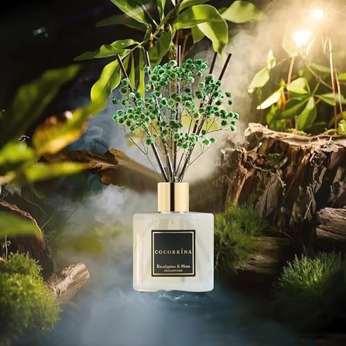 Cocorrína Reed Diffuser Sets- Eucalyptus & Moss Scented Diffuser with Sticks Home Fragrance Reed Diffuser for Bathroom She...