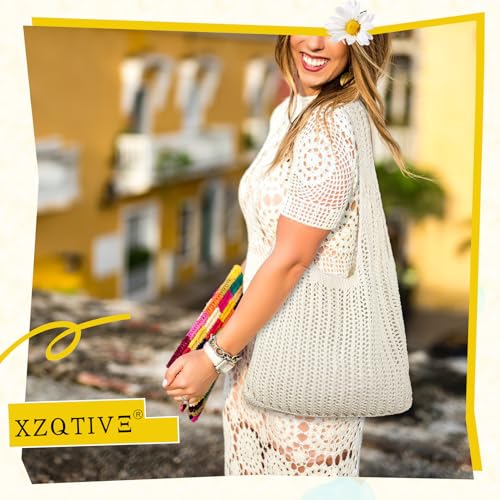 XZQTIVE Crochet Tote Bag for Women Mesh Beach bag for Summer Vacation Aesthetic Hobo Knit Shoulder Bag