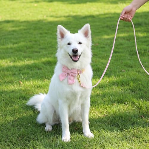 2pcs Dog Collar and Leash Set with Bowtie Cute Small Dog Collar Harness Leash Set Adjustable Breathable Soft Padded for Sm...