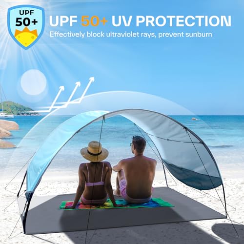 Sportneer Beach Tent Sun Shelter Beach Shade Canopy UPF 50+ UV Protection with 8 Wind Ropes and 12 Ground Stakes for Beach...