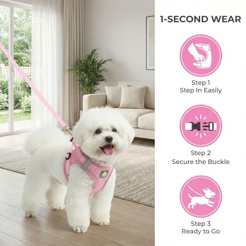 Dog Harness with Leash Set, No Pull Adjustable Reflective Step-in Puppy Harness with Thickened Padded Vest for Extra-Smal...