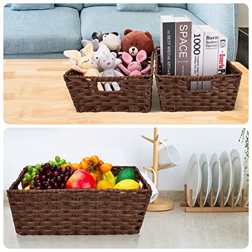 Onlytak Large Wicker Storage Basket, Metal Frame, Set of 2, Washable Waterproof, 15" x 10.3" x 5.2", Brown Color, Woven Ba...