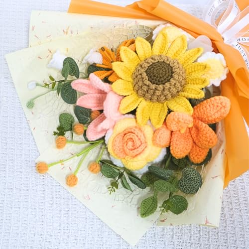 Gmstg Crochet Flower Bouquet, Romantic Gift for Her, Knitted Flowers for Valentines Day Lover Anniversary Birthday Mother'...