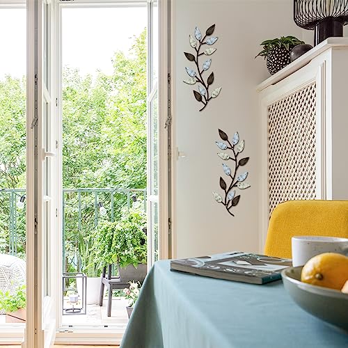 Zhengmy 2 Pieces Metal Tree Leaf Wall Decor Vine Olive Branch Leaf Wall Art Living Room, Hallway Wall Decor Outdoor Decora...