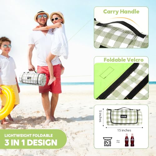 ZAZE Extra Large Picnic Outdoor Blanket, 80''x80'' Waterproof Foldable Blankets Gingham Picnic Mat for Beach, Camping Gras...
